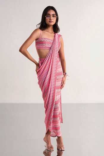 Buy Dash And Dot Multi Color Polyester Crochet Knit Draped Saree Skirt Buy_Dash And Dot_Multi Color Polyester Crochet Knit Draped Saree Skirt
