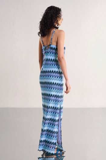 Dash And Dot_Multi Color Polyester Square Neck Strappy Textured Crochet Knit Dress _Online_at_Aza_Fashions