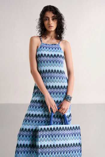 Dash And Dot_Multi Color Polyester Square Neck Strappy Textured Crochet Knit Dress _at_Aza_Fashions