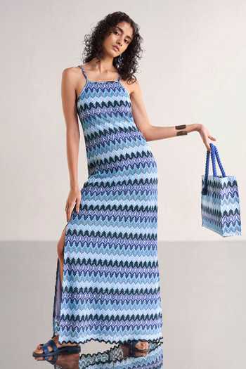 Shop_Dash And Dot_Multi Color Polyester Square Neck Strappy Textured Crochet Knit Dress 