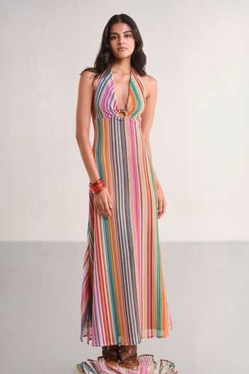 Buy Dash And Dot Multi Color Polyester Halter Neck Crochet Knit Dress Online at Aza Fashions Buy_Dash And Dot_Multi Color Polyester Halter Neck Crochet Knit Dress _Online_at_Aza_Fashions
