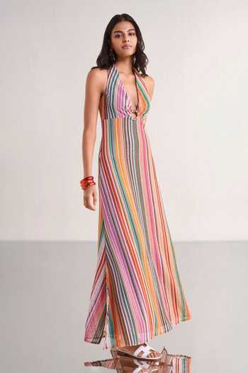 Shop Dash And Dot Multi Color Polyester Halter Neck Crochet Knit Dress Online at Aza Fashions Shop_Dash And Dot_Multi Color Polyester Halter Neck Crochet Knit Dress _Online_at_Aza_Fashions