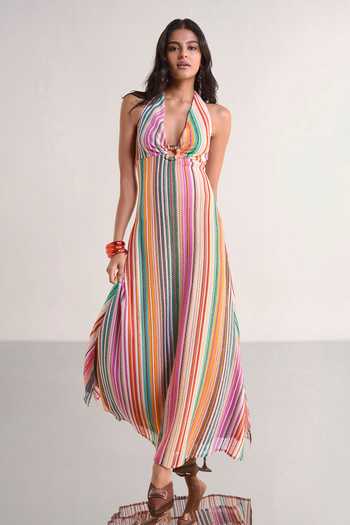 Dash And Dot Multi Color Polyester Halter Neck Crochet Knit Dress at Aza Fashions Dash And Dot_Multi Color Polyester Halter Neck Crochet Knit Dress _at_Aza_Fashions