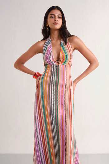 Buy Dash And Dot Multi Color Polyester Halter Neck Crochet Knit Dress Buy_Dash And Dot_Multi Color Polyester Halter Neck Crochet Knit Dress