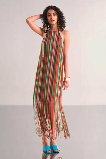 Dash And Dot Halter Neck Fringe Knit Dress