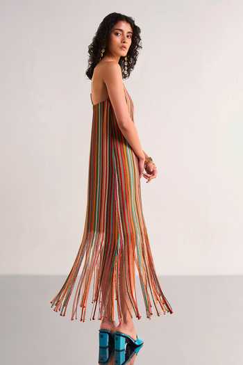 Dash And Dot Halter Neck Fringe Knit Dress
