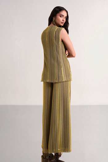 Dash And Dot_Multi Color Polyester Plunge Neck Scalloped Crochet Knit Waistcoat _Online_at_Aza_Fashions