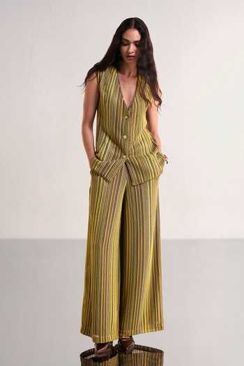 Shop_Dash And Dot_Multi Color Polyester Plunge Neck Scalloped Crochet Knit Waistcoat _Online_at_Aza_Fashions