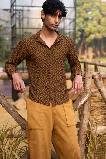 Buy_Dash And Dot_Beige Polyester Knitted Chevron Shirt _Online_at_Aza_Fashions