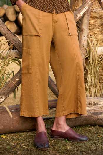Buy_Dash And Dot_Yellow Cotton Panelled Cargo Pant _Online_at_Aza_Fashions