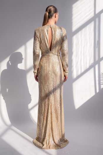 Nikita Mhaisalkar Butter Stripe Draped Dress 