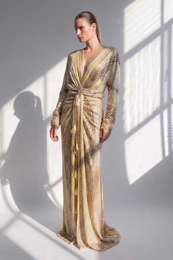 Nikita Mhaisalkar Butter Stripe Draped Dress 