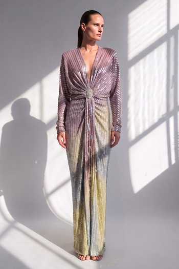 Nikita Mhaisalkar Draped Ombre Sheeted Georgette Dress 