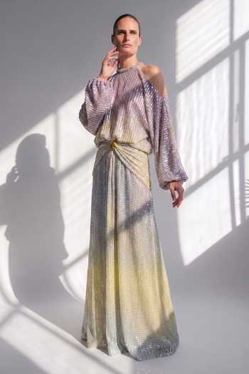 Nikita Mhaisalkar Purple Georgette Halter , Choker Sheeted Maxi Dress Online at Aza Fashions Nikita Mhaisalkar_Purple Georgette Halter , Choker Sheeted Maxi Dress _Online_at_Aza_Fashions
