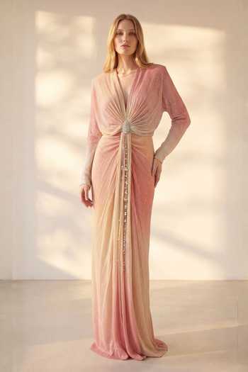 Nikita Mhaisalkar Draped Sequin Georgette Maxi Dress 