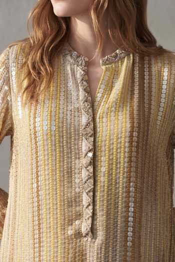 Buy Nikita Mhaisalkar Yellow Georgette Mandarin Collar, Yes Sequin Embroidered Kurta And Pant Set Online at Aza Fashions Buy_Nikita Mhaisalkar_Yellow Georgette Mandarin Collar, Yes Sequin Embroidered Kurta And Pant Set _Online_at_Aza_Fashions