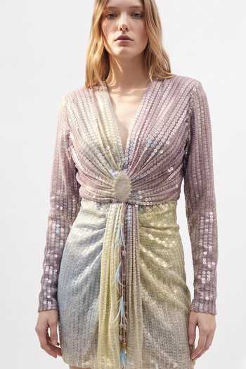 Buy_Nikita Mhaisalkar_Purple Georgette Plunge Neck Sequin Embroidered Dress _Online_at_Aza_Fashions