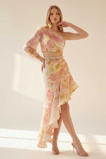 Nikita Mhaisalkar Bloom Pattern Cropped Top & Ruffled Skirt Set 