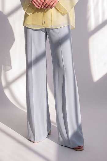 Nikita Mhaisalkar Blue Silk Organza, Suiting V-neck Embroidered Shirt And Pant Set Online at Aza Fashions Nikita Mhaisalkar_Blue Silk Organza, Suiting V-neck Embroidered Shirt And Pant Set _Online_at_Aza_Fashions