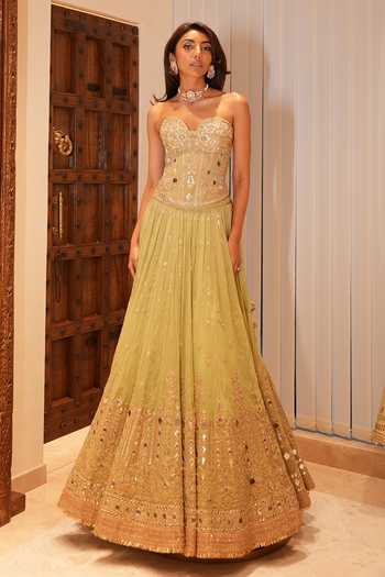 Gopi Vaid Zivaya Embroidered Corset & Lehenga Set 