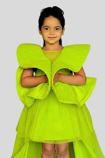 Buy Pinkcow designs pvt ltd Green Silk, Net, Canvas Ruffles Pleated Frill Gown Online at Aza Fashions Buy_Pinkcow designs pvt ltd_Green Silk, Net, Canvas Ruffles Pleated Frill Gown _Online_at_Aza_Fashions