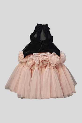 Pinkcow designs pvt ltd_Pink Velvet Pearls, Brooches Butterfly Bloom Gown _Online_at_Aza_Fashions