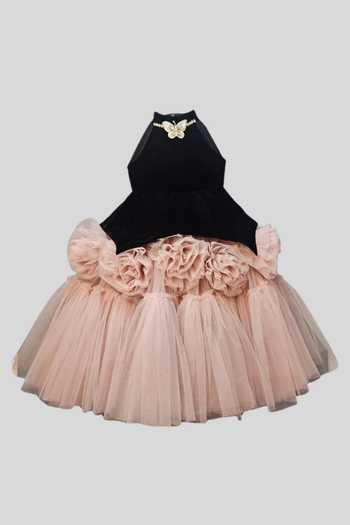 Buy_Pinkcow designs pvt ltd_Pink Velvet Pearls, Brooches Butterfly Bloom Gown _Online_at_Aza_Fashions