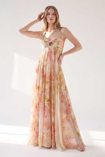 Nikita Mhaisalkar Blush Bloom Print Silk Organza Dress 
