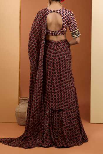 Neha Khullar Floral Mirror Embroidered Pre-Draped Saree For Kids