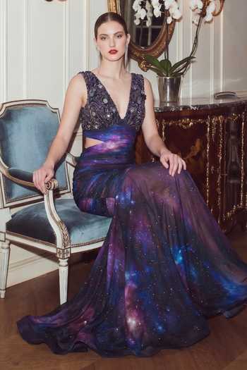 Nikita Mhaisalkar Purple Georgette Plunge Neck Cluster Embroidered Dress Online at Aza Fashions Nikita Mhaisalkar_Purple Georgette Plunge Neck Cluster Embroidered Dress _Online_at_Aza_Fashions