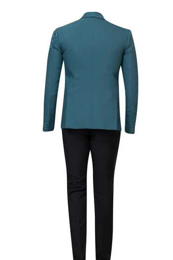 YOSEBA Teal Scattered Embroidered Blazer & Trouser For Kids