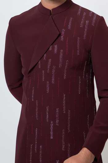 Buy YOSEBA Wine Chanderi, Cotton Cut Work Asymmetric Embroidered Achkan And Trouser For Kids Online at Aza Fashions Buy_YOSEBA_Wine Chanderi, Cotton Cut Work Asymmetric Embroidered Achkan And Trouser For Kids_Online_at_Aza_Fashions