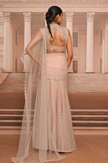 Tarun Tahiliani Crystal Lace Concept Pre-Draped Saree With Blouse 