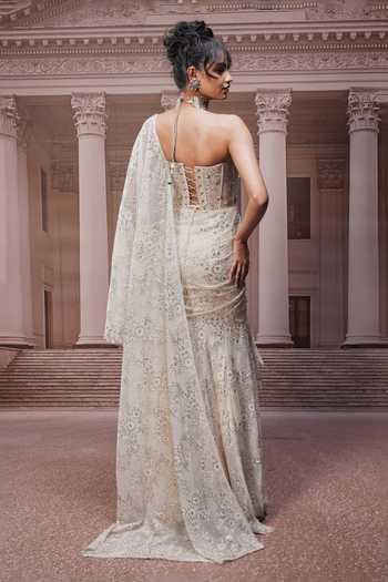 Tarun Tahiliani Crystal Concept Pre-Draped Lace Saree & Corset Set 