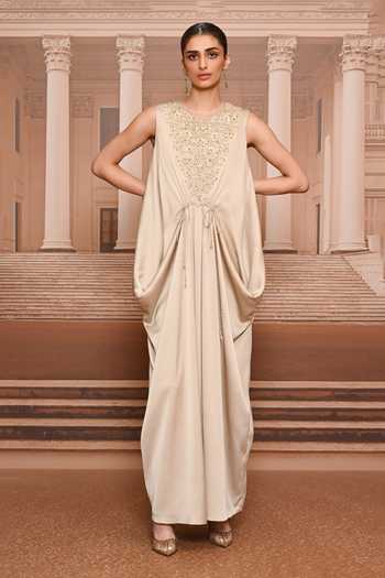 Tarun Tahiliani Fluid Embroidered Draped Dress 