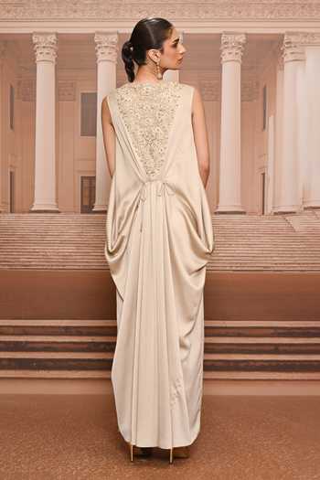 Tarun Tahiliani Fluid Embroidered Draped Dress 