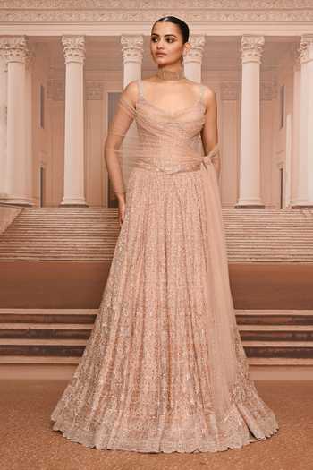 Tarun Tahiliani Thread & Crystal Embroidered Corset Lehenga Set 