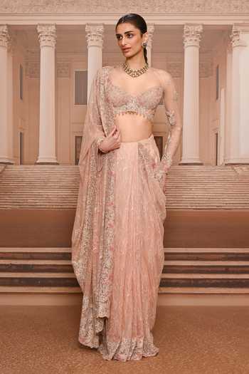 Tarun Tahiliani Lace Embroidered Saree & Blouse Set 