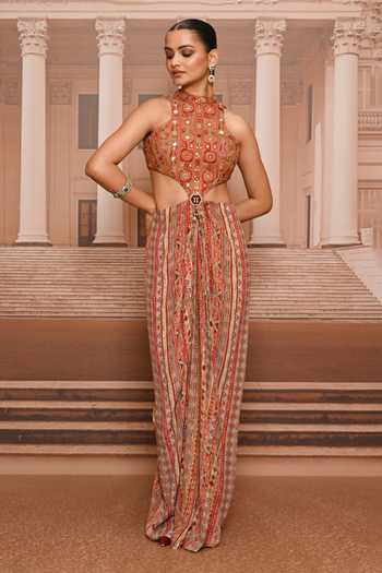 Tarun Tahiliani Hand Embroidered Draped Dress 