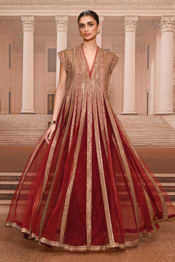 Tarun Tahiliani Sequin Embroidered Flared Anarkali & Trouser Set