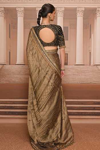 Tarun Tahiliani Printed Saree With Embroidered Blouse 