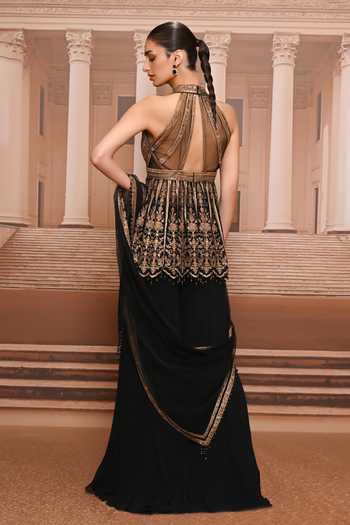 Tarun Tahiliani Embroidered Peplum Kurta Sharara Set 