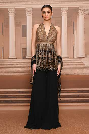Tarun Tahiliani Embroidered Peplum Kurta Sharara Set 