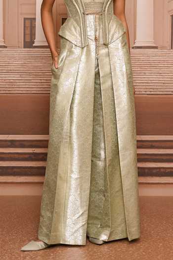 Tarun Tahiliani Green Brocade Corset Bodice Jumpsuit at Aza Fashions Tarun Tahiliani_Green Brocade Corset Bodice Jumpsuit _at_Aza_Fashions