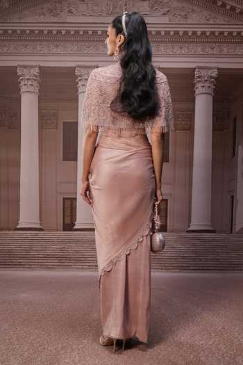 Tarun Tahiliani Sequin Cape & Draped Skirt Set 