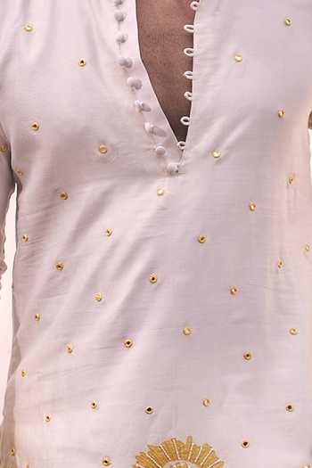Kaaj Button X AZA_Ivory Chanderi Silk, Cotton Applique, Mirrors Floral Kurta Set For Kids_Online_at_Aza_Fashions