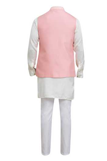 SPRING BREAK Leaf Woven Kurta Set For Kids