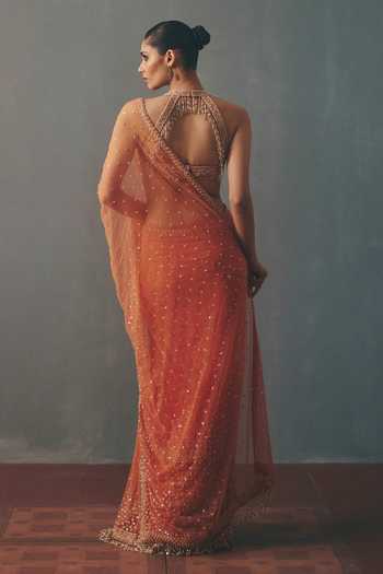 Arpita Mehta Net Embroidered Pre-Draped Saree & Blouse Set 