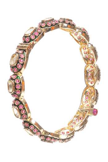 Preeti Mohan Gold Plated Enisha Polki Circular Bangles - Set Of 2 Online at Aza Fashions Preeti Mohan_Gold Plated Enisha Polki Circular Bangles - Set Of 2 _Online_at_Aza_Fashions
