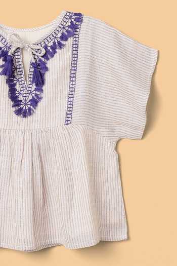 Byb Premium Beige Linen Striped Top And Shorts Set at Aza Fashions Byb Premium_Beige Linen Striped Top And Shorts Set _at_Aza_Fashions